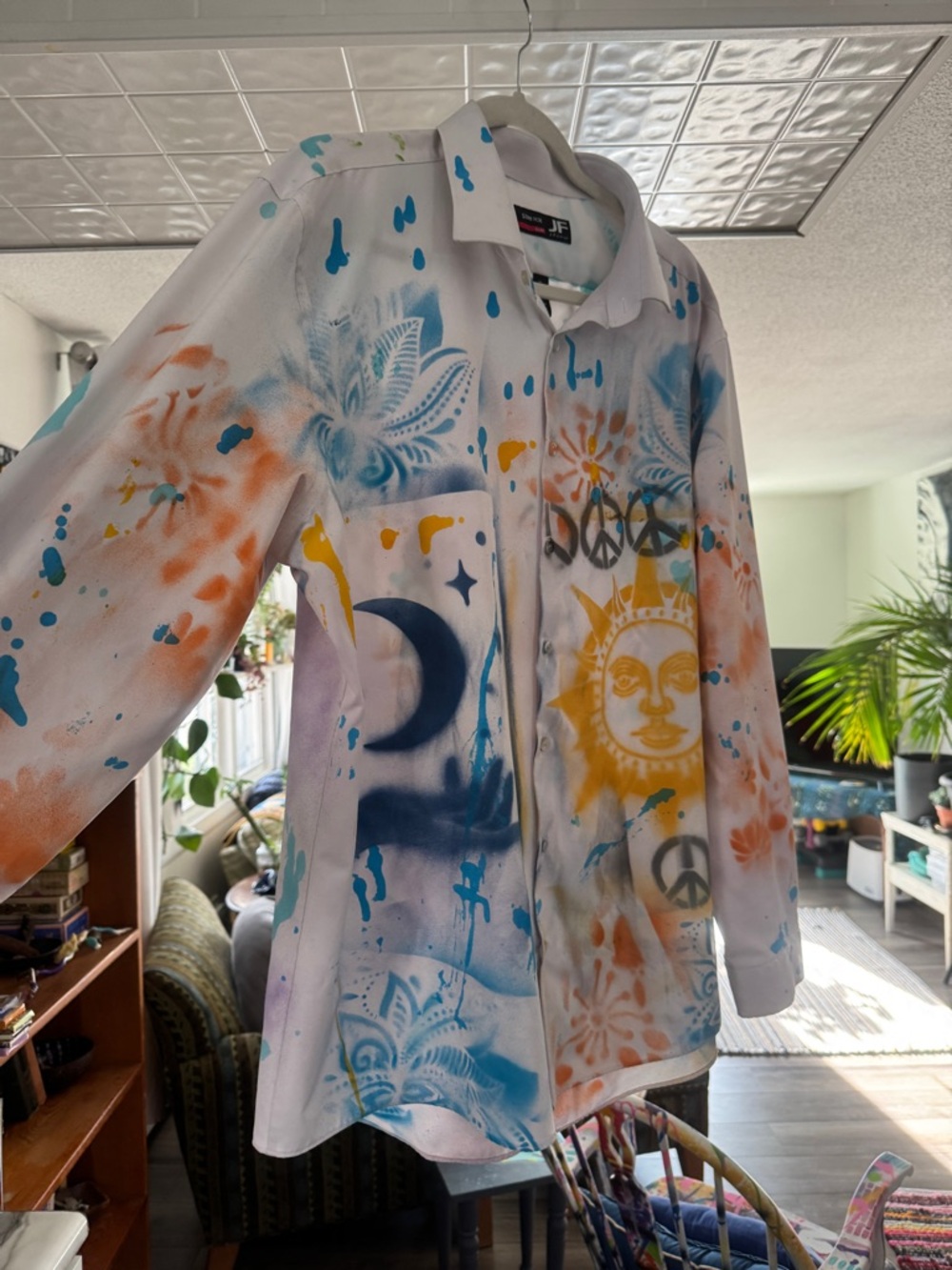 SOLD! Upcycled Office Graffiti Button Down - One-of-a-Kind Wearable Art sz XL - Picture 2 of 11